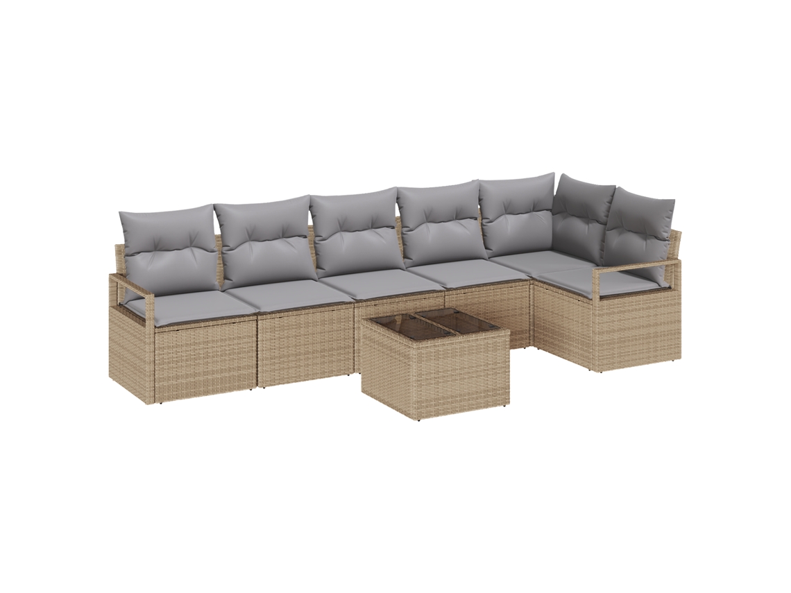 Conjunto 7 Móveis Para Exterior Vidaxl Bege Vime Pe (287 X 122 X 85 Cm)