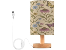 Abajur De Cabeceira Com Flores E Borboletas, Luminária De Cabeceira Led, Luminária De Leitura Com Portas Usb E Cúpula