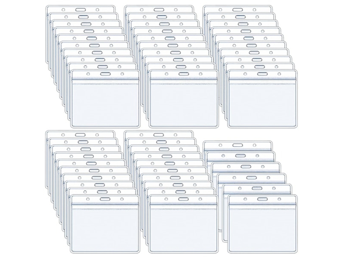 Conjunto de 50 Porta, Crachás Horizontais em Plástico Transparente À Prova D' Água, com Cordão para Múltiplos Cartões, 100 X 85 Mm BRILVIBERA