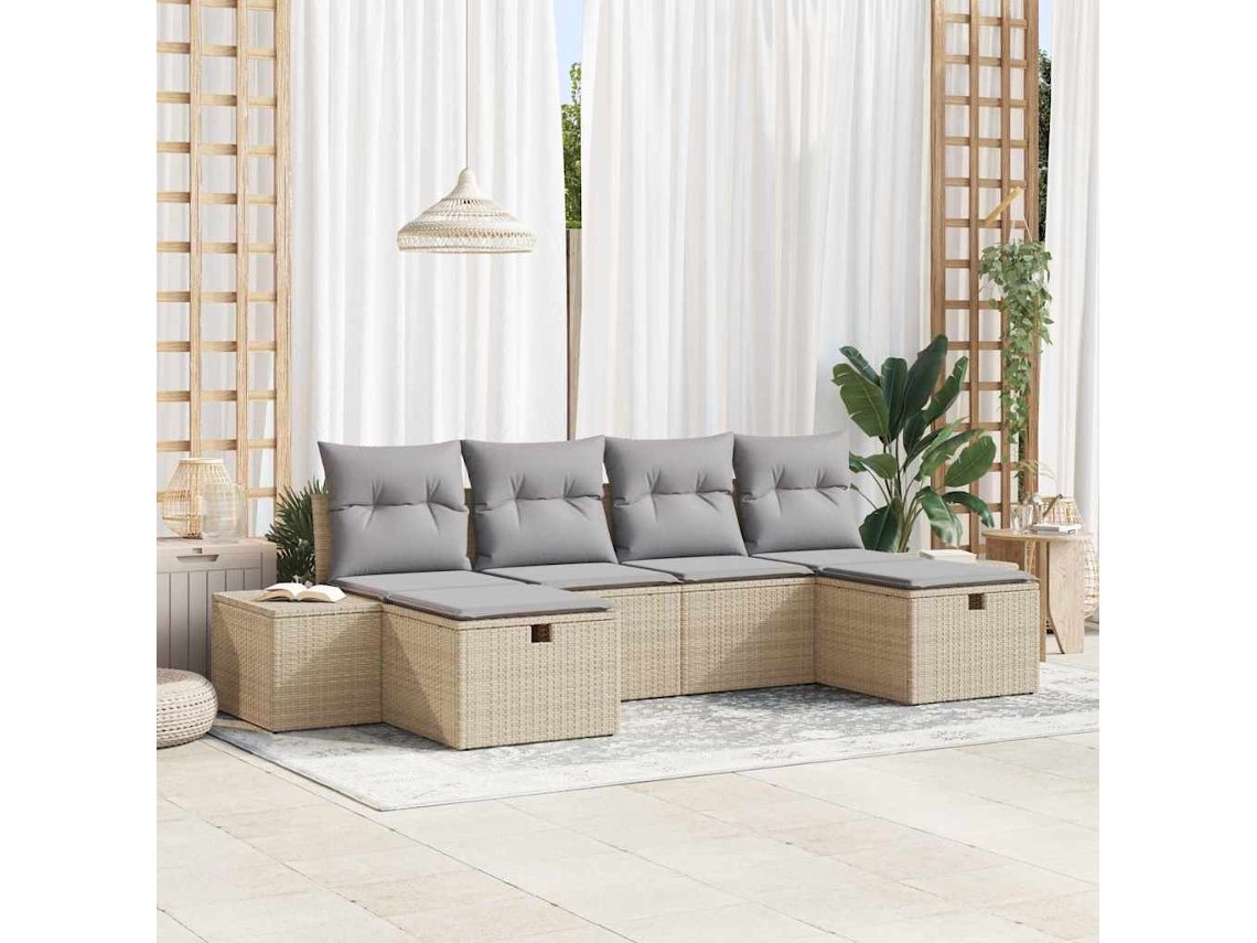 Vidaxl Conjunto De Sofá De Jardim 6 Unid. Bege Vime Pe