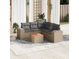 Vidaxl 6 Pcs Conjunto De Sofás P/ Jardim Com Almofadões Vime Pe Bege
