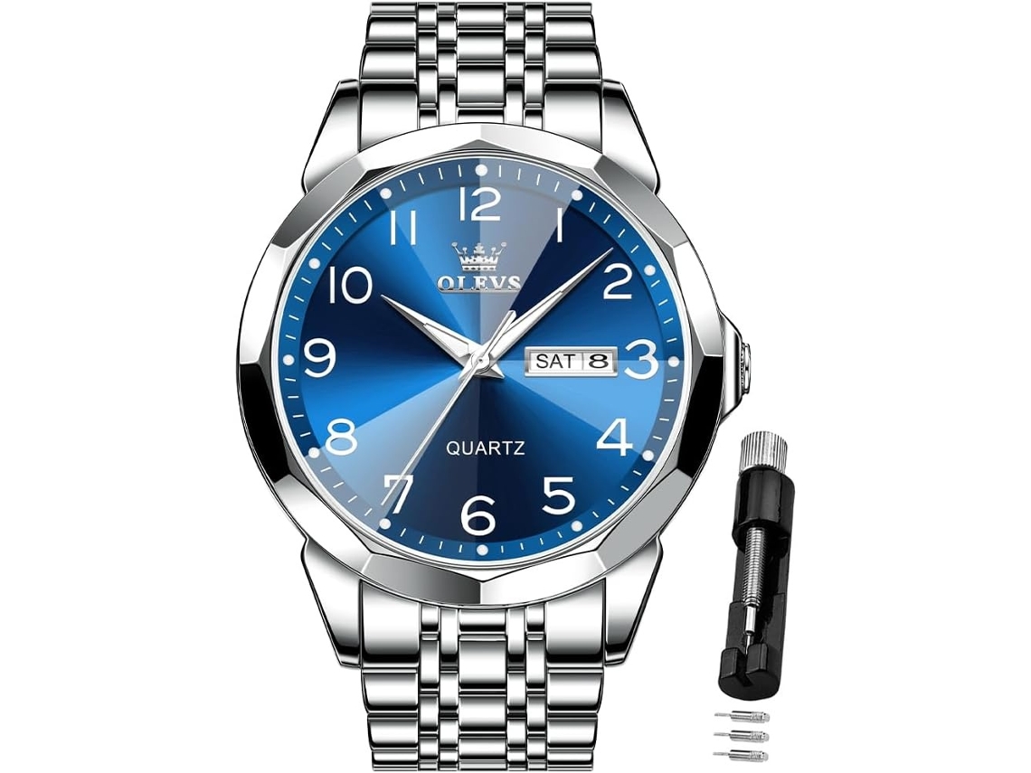 Lurelia Relógio Masculino, Movimento De Quartzo, Data/calendário, Luminoso, Aço Inoxidável, Prata, Azul