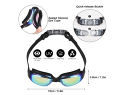 Óculos de natação para adultos com proteção UV, antiembaçante e anti-vazamento, com touca, clipe nasal, protetores auriculares e estojo.