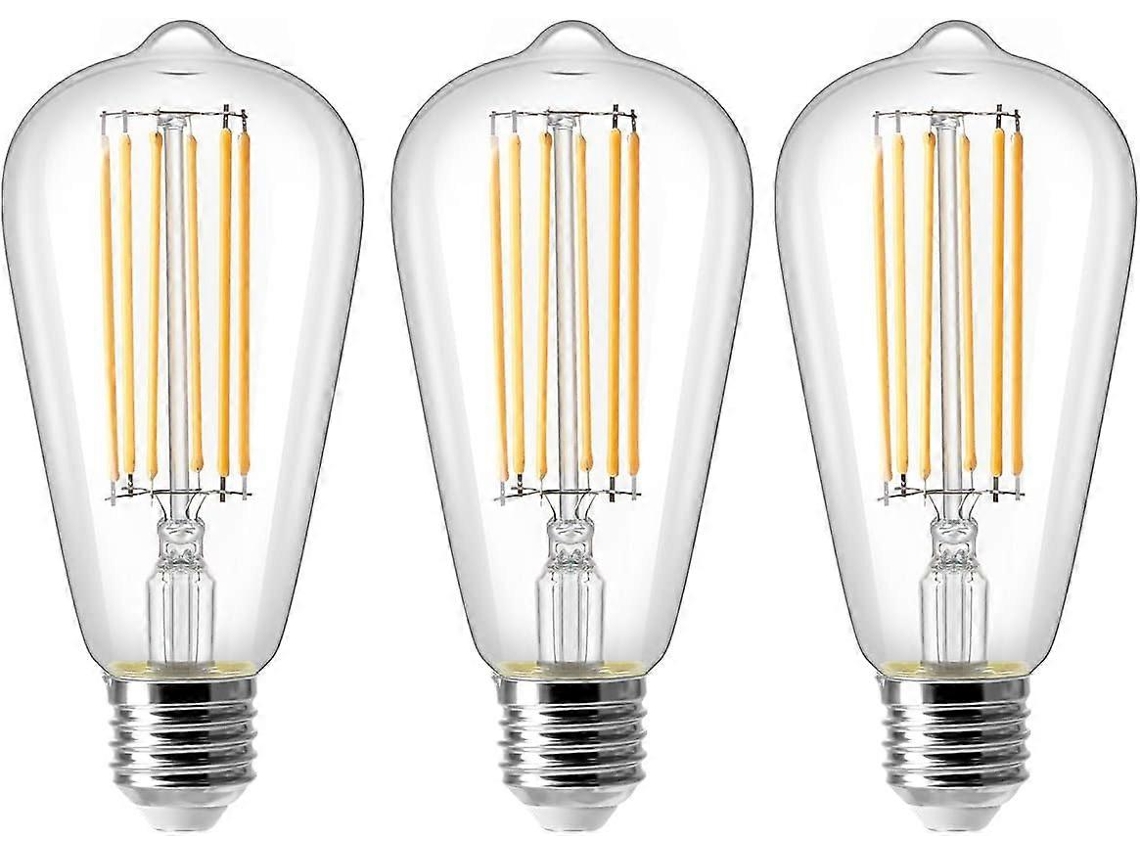 Rebe bombilla Led Vintage E27 St64, 8w Equivalente a 80w, 2700k Luz Blanca Cálida, 800lm, no Regulable, Pack de 3