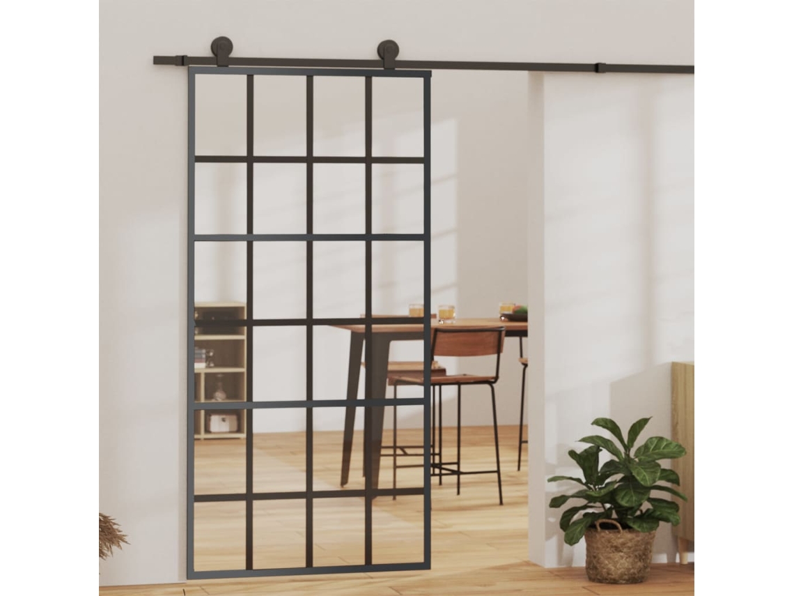 Vidaxl Porta Deslizante C/ Conj Ferragens 102x205cm Vidro Esg/alumínio