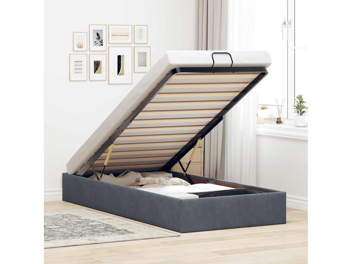 Vidaxl Otomano Bed Frame No Colchão Cinzento Escuro 90x200 Cm Veludo