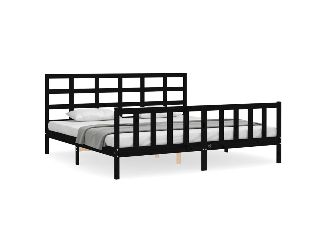 Estrutura De Cama Vidaxl Preto Madeira De Pinho Maciça (205.5 X 205.5 X 100 Cm)