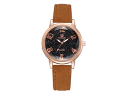 Relógio de Pulso Feminino de Liga com Pulseira Pu Estilo Simples Dial Redondo Movimento de Quartzo Café