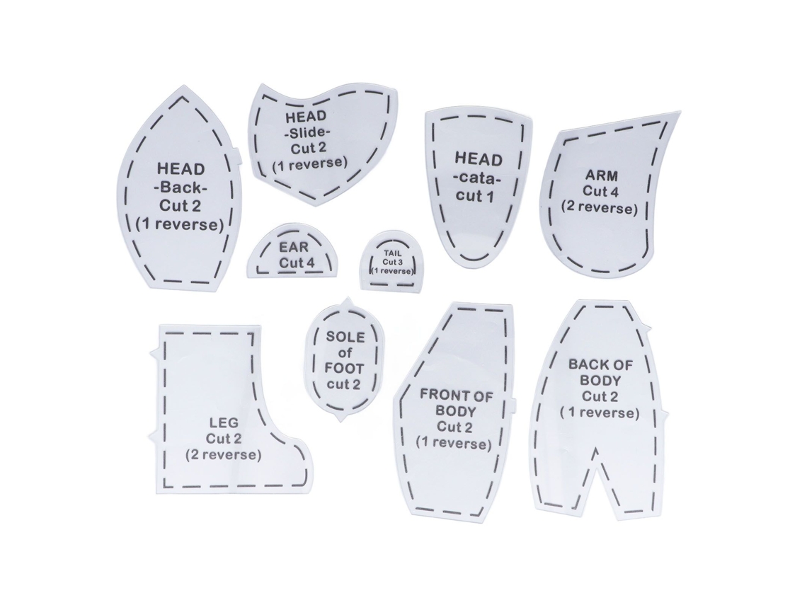 Conjunto De Régua Com Molde De Urso (10 Peças), Ferramentas De Acrílico Para Quilting Reutilizáveis, 10 Polegadas
