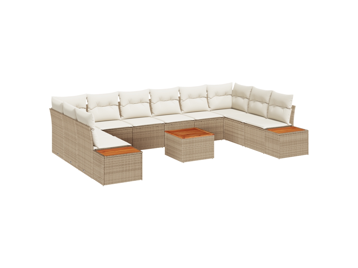 Conjunto 10 Conjunto De Sofás Para Exterior Vidaxl Bege Vime Pe (344 X 209 X 85 Cm)