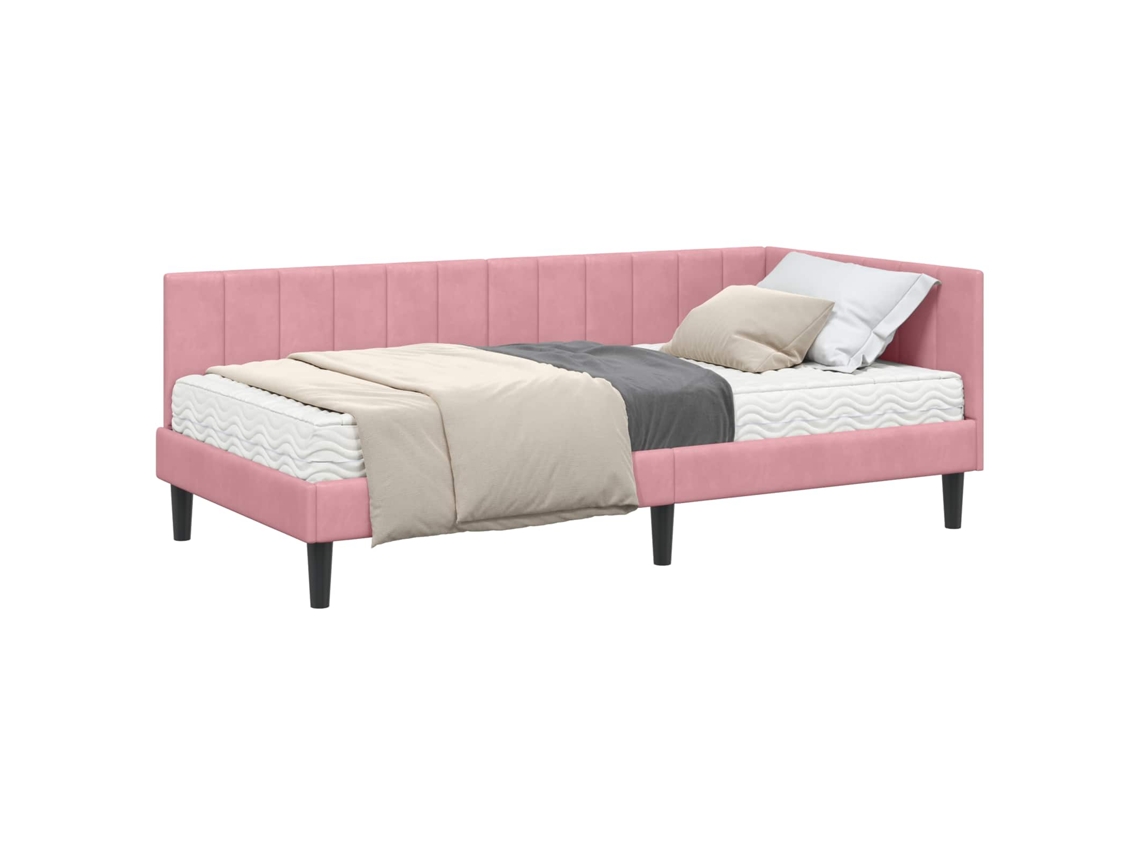 SYFAX™ Estrutura de Cama de Canto com Colchão 2 Pcs Cinzeto Veludo