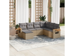 Vidaxl 7 Pcs Conjunto De Sofás P/ Jardim Com Almofadões Vime Pe Bege