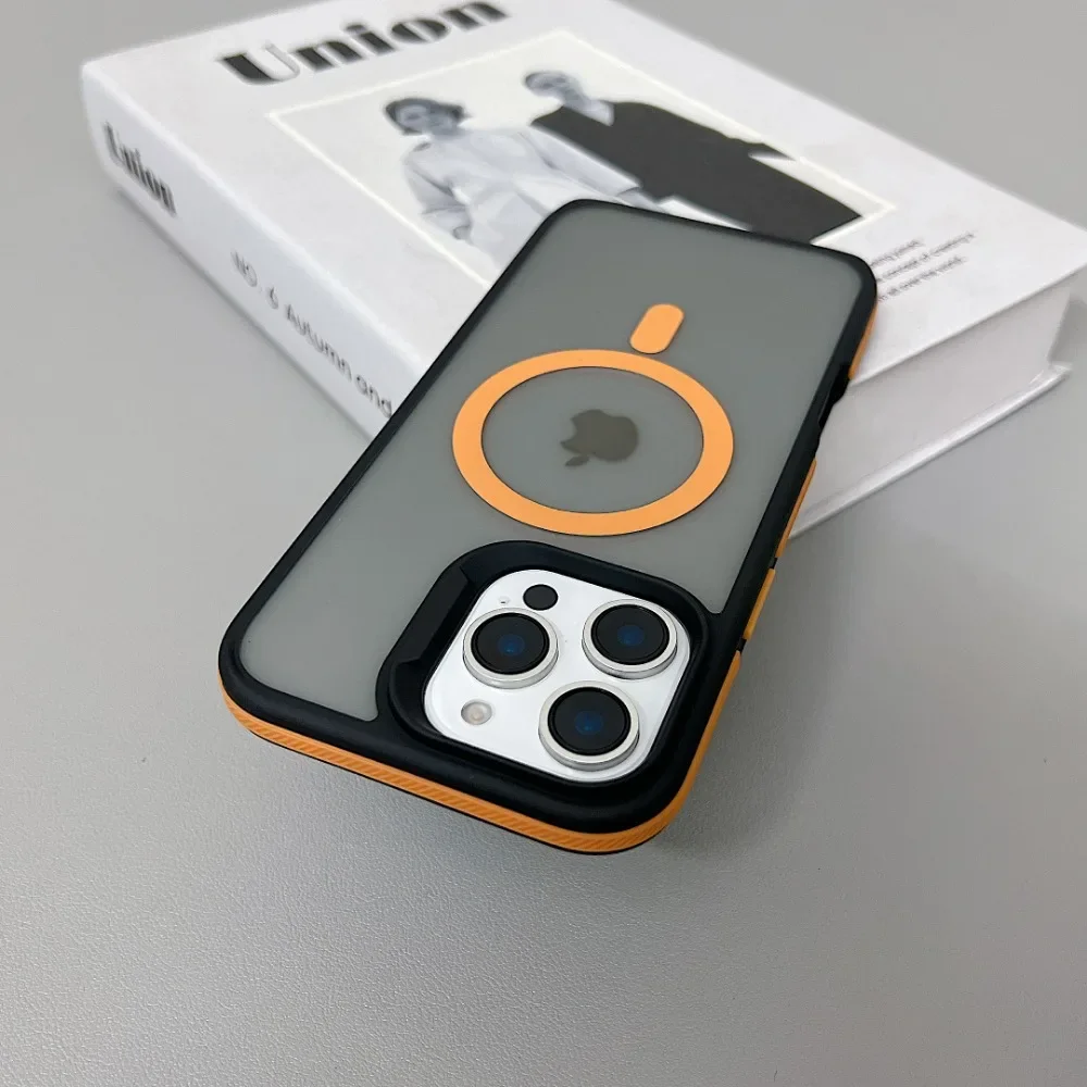 (iphone 16, Laranja) Capa Protetora Fosca Translúcida À Prova De Choque Para Iphone, Compatível Com Carregamento Sem Fio Magsafe.