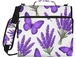 Bolsa Organizadora Com Estampa De Borboletas E Flores Lavanda, Fecho De 3 Argolas E Compartimento Laptop