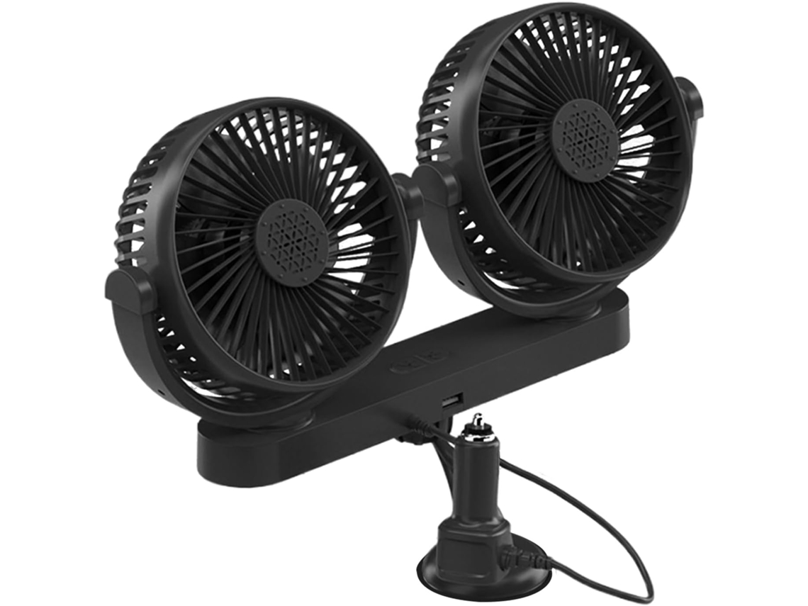 Ventilador Portátil Para Carro Com Alimentação Usb E Duas Cabeças