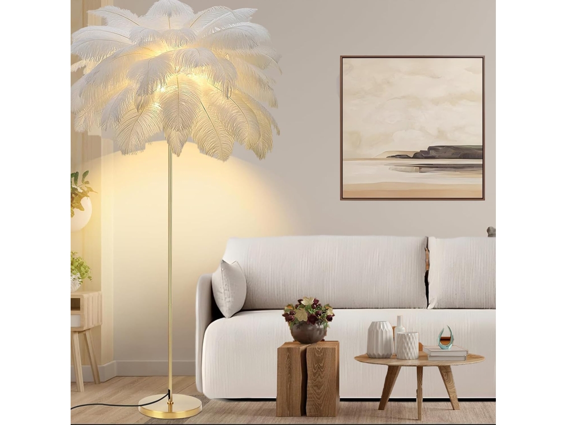 Luminária De Chão Moderna Com Penas Avestruz, 160cm, Para Sala De Estar, Sala De Leitura E Quarto, Com 3 Cores