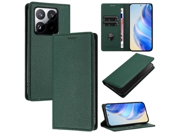 Capa Tipo Carteira Tkdaddy Para Xiaomi 15t Com Bloqueio Rfid E Textura De Lichia, Couro, Verde Escuro
