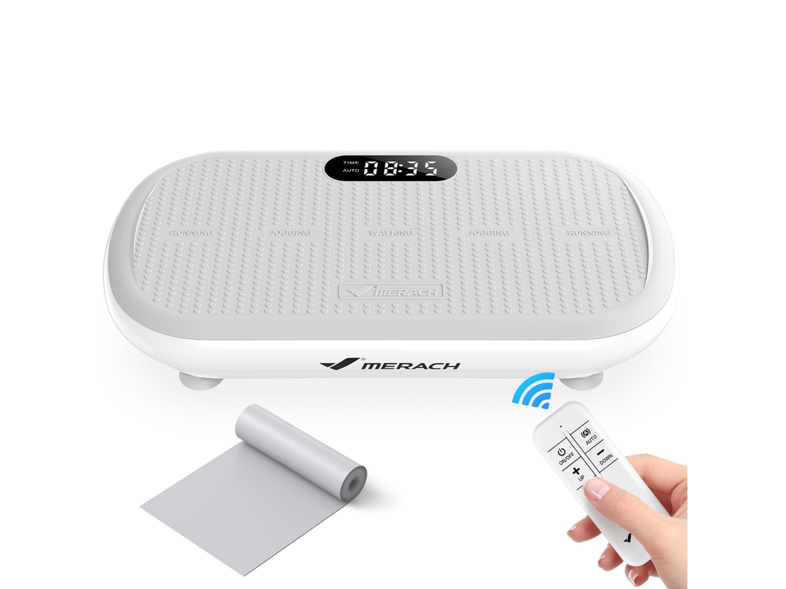 Plataforma vibratória Merach, controle remoto, display LED, Bluetooth, 10 velocidades, 11 programas, silenciosa, capacidade de 200 kg