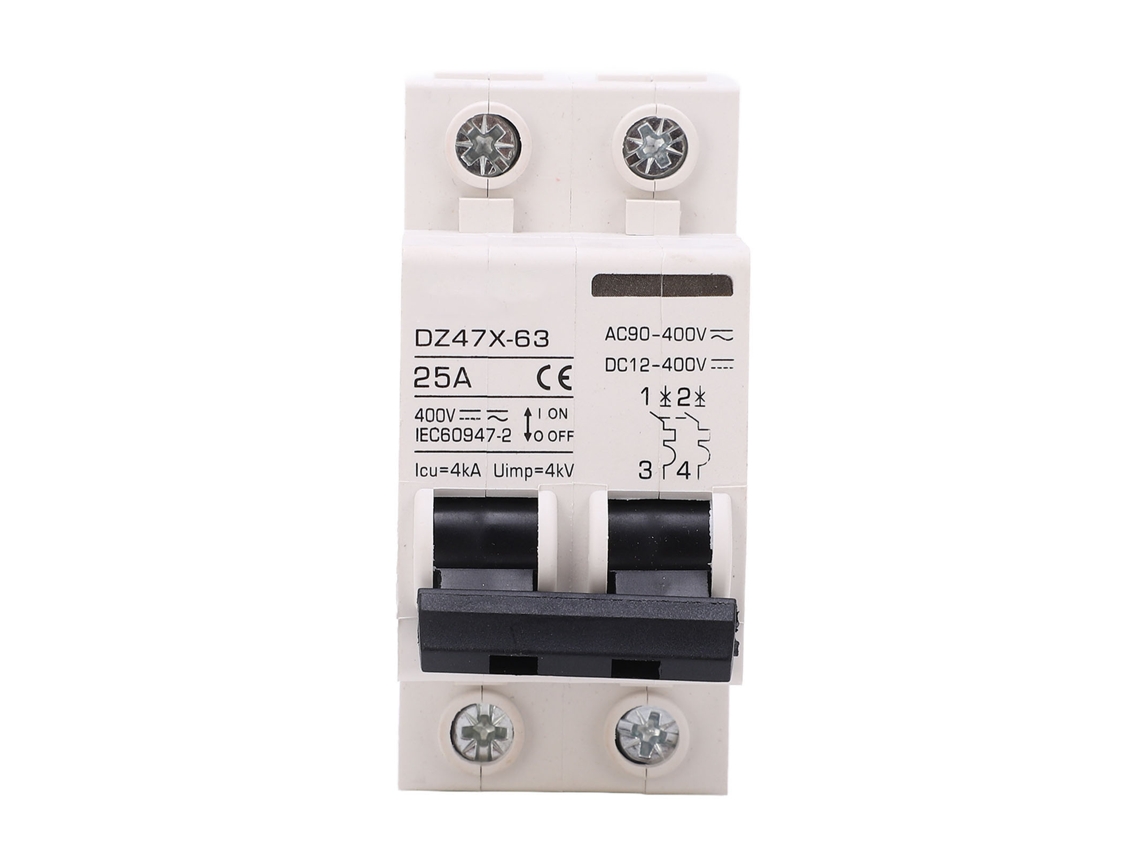 Interruptor de Circuito Miniatura Ac Dc 2p 25a 400v Rail Din para Sistema Solar Pv Dz47x 63