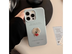 Capa Para Iphone 17 Pro Max, Azul-fumaça, Com Adesivo Bordado De Cachorro Bagunçado, Filhote Bordado Em Silicone Macio 3d.