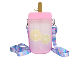 Garrafa Rebe-Água Linjou Com Canudo 300ml Sorvete Formato Resistente a Vazamentos para Camping e Viagens Cor Rosa