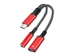 Adaptador 2 em 1 AOZORZ Usb Type C para 3,5mm Jack, Carregamento rápido 60w Pd, Vermelho