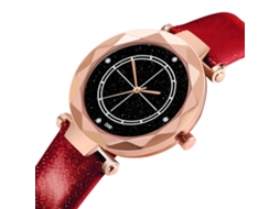 Relógio de pulso feminino de quartzo com pulseira de PU e mostrador cravejado de diamantes (vermelho)