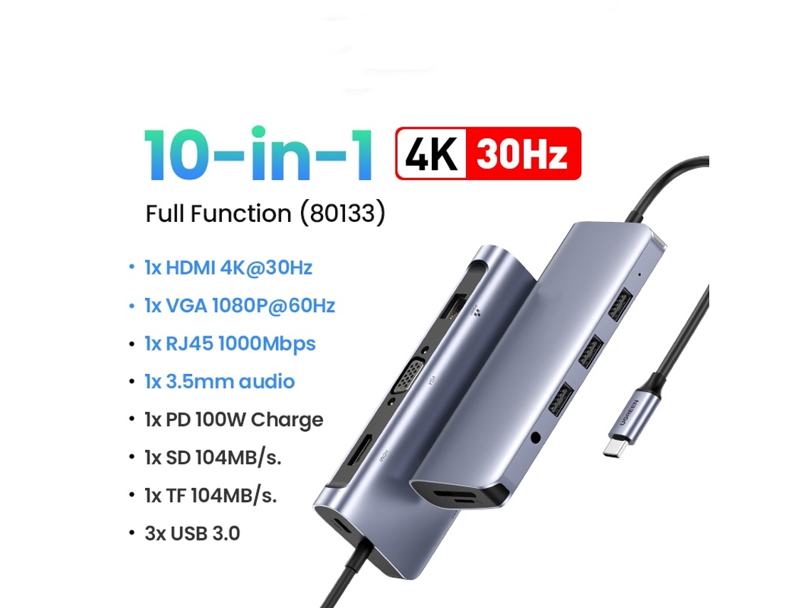 Yizhood Usb C 10 em 1 Docking Station 4k Hdmi Rj45 Ethernet PD100W Sdtf para Laptop Macbook Ipad Sumsang Pc Tablet Telefone Cinza