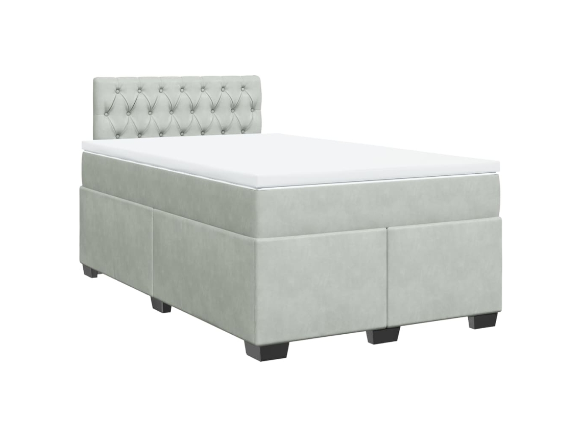 Cama Boxspring com Colchão Veludo Cinzento Claro MAISON EXCLUSIVE (120x200 cm)