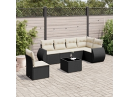 Vidaxl 7 Pcs Conjunto De Sofás P/ Jardim C/ Almofadões Vime Pe Preto