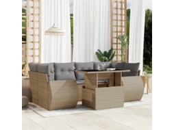 Vidaxl 7 Pcs Conjunto De Sofás P/ Jardim Com Almofadões Vime Pe Bege