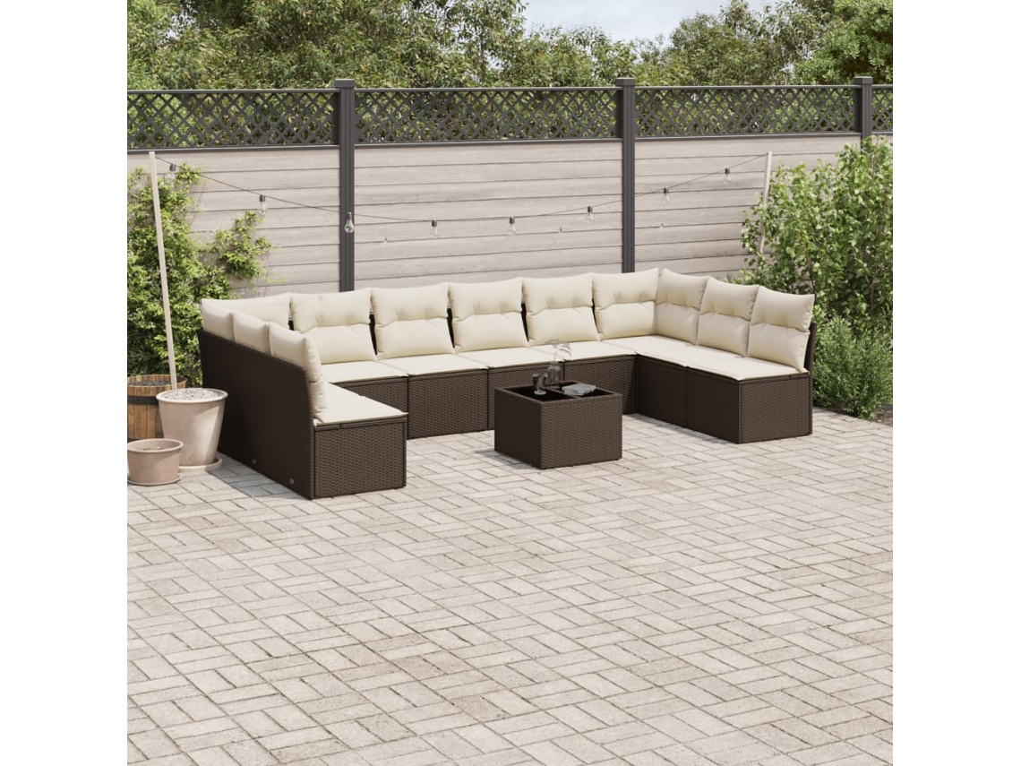 Vidaxl 11 Pcs Conjunto Sofás de Jardim C/ Almofadões Vime Pe Castanho
