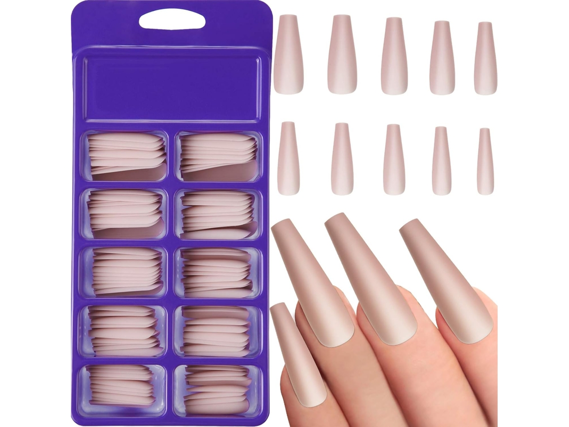 100 Peças Unhas Postiças Foscas Bailarina Extra Long Coffin Unhas Falsas De Cor Sólida Com Caixa Para Mulheres E Meninas