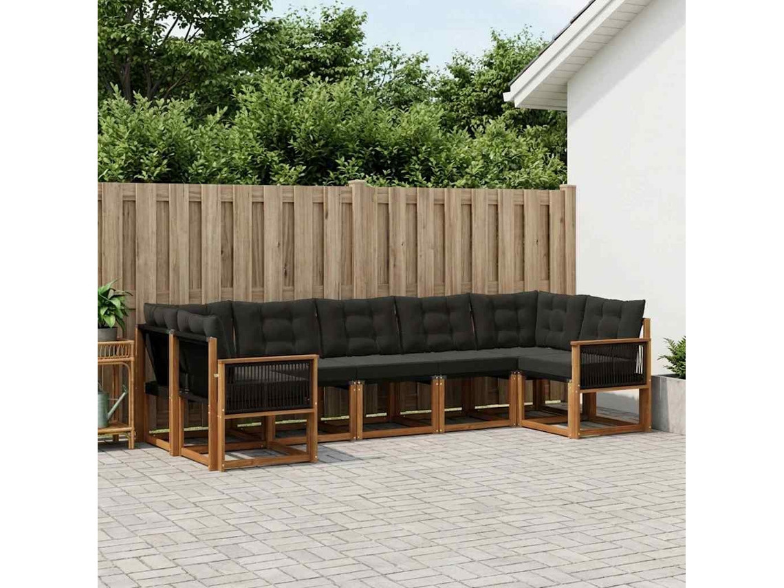 Vidaxl Conjunto De Sofás Para Exterior 7 Unid. Natural E Preto