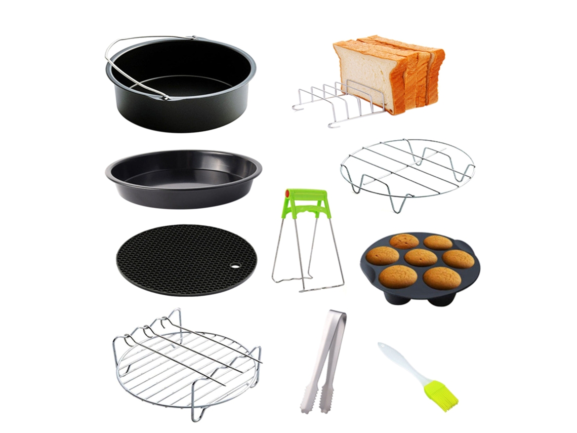 Kit de acessórios para air fryer, 10 peças, panelas, moldes, prateleira para 3.2qt e 5.8qt | S/MARCA