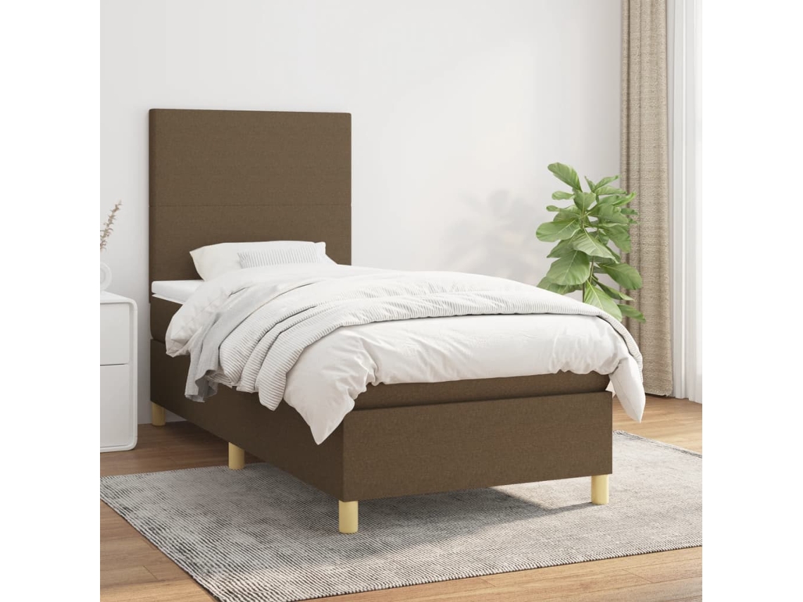 Cama Com Molas/colchão 100x200 Cm Tecido Castanho-escuro