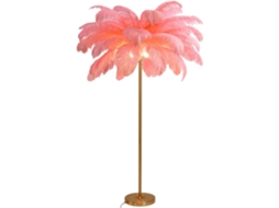 Luminária De Chão Com Penas Douradas 160cm Altura Para Sala Estar E Quarto Led G4 Regulável Leitura Rosa, Grande