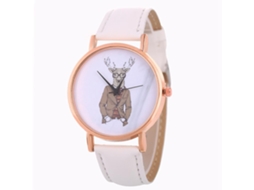 Relógio de casal unissex Zhoulianfa, estampa de veado, pulseira de PU, quartzo, branco