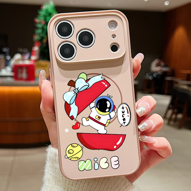 (dourada) Capa Magnética Fofa Com Estampa De Astronauta Para Iphone 16 Pro, Resistente A Impactos.