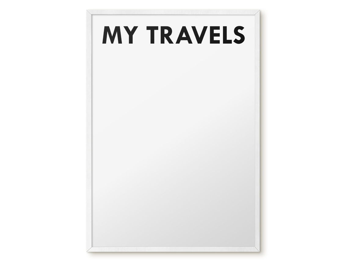 Quadro de vidro magnético Minhas Viagens Para o Hall Espelharte (50x70 cm)