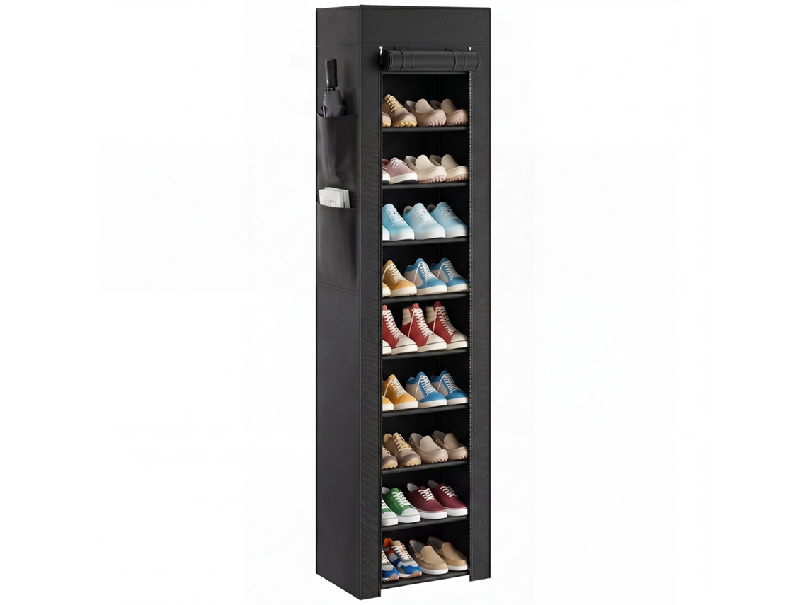 Prateleira Sapatos 20 Pares 10 Níveis, Metal C/ Capa Antipó, Preta