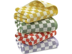 Rebe toallas de Mano para Baño 4 Paquetes, Algodón Suave Absorbente, Cuadros Decorativos, 75*35cm, Amarelo Roxo Verde Vermelho