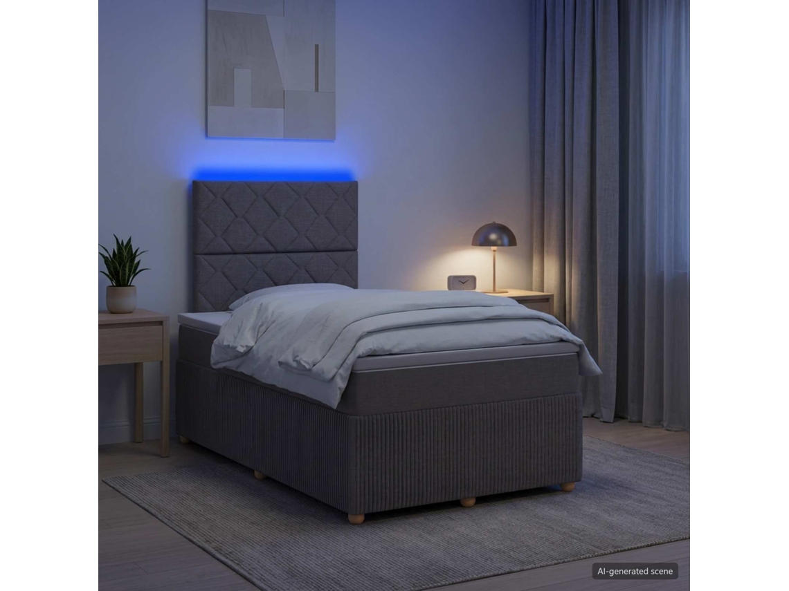 Vidaxl Cama Box Com Led E Colchão Cinzento-acastanhado 120 X 200 Cm