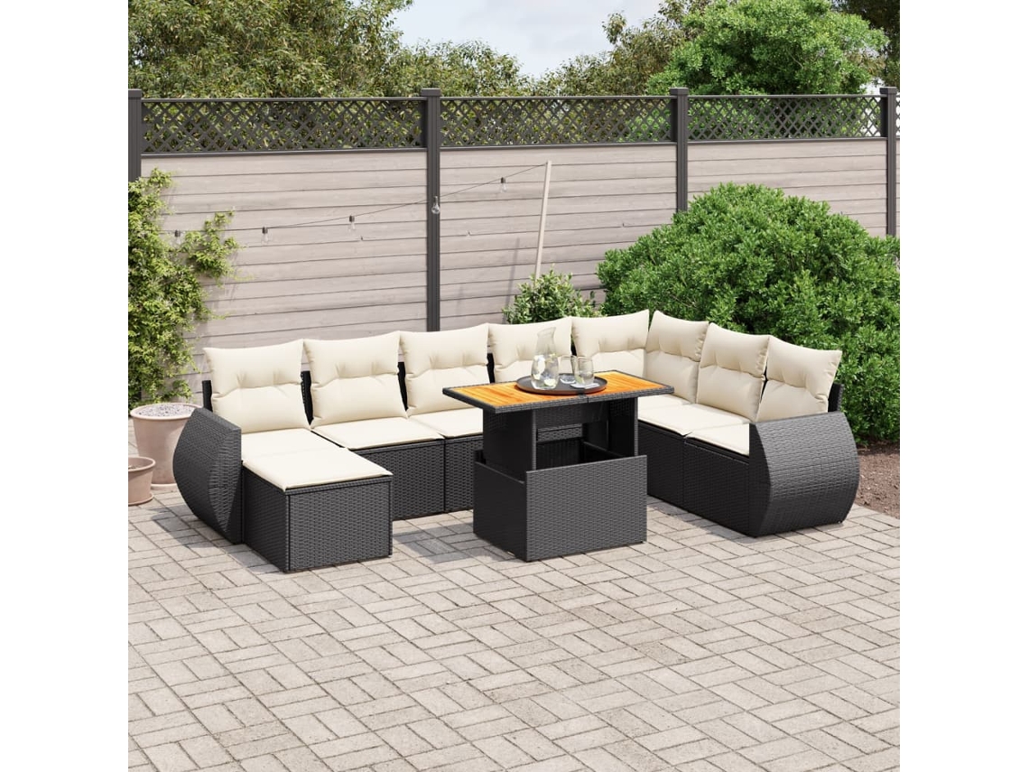 Vidaxl 9 Pcs Conjunto De Sofás P/ Jardim C/ Almofadões Vime Pe Preto
