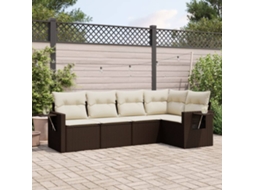 Jogo 5 Peças Sofás P/ Jardim C/ Almofadões Vime Pe Marrom Dkd Home Decor