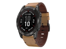 Bracelete Para Garmin Quatix 7 - Couro - Fivela De Aço (22mm) Marrom Claro