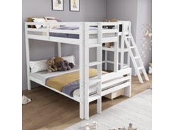 Beliche de madeira 2 x 90 x 200 cm e 140 x 200 cm com escrivaninha e 2 gavetas, branco