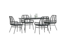 Vidaxl Conjunto De Jantar Jardim 5 Peças Almofadas Vidro Vime Pe Preto