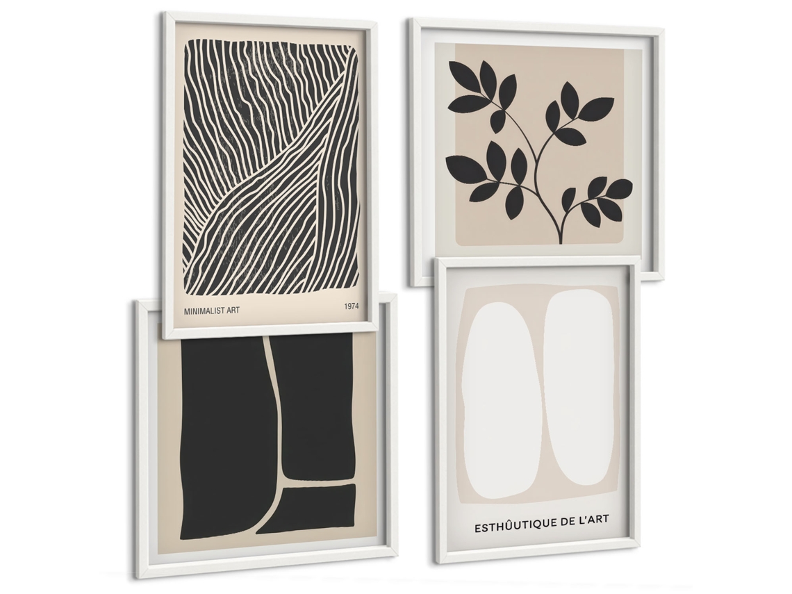 Composição De Quadros Gráficos Estilosos Minimalismo Linhas Espelharte (4 Peças)
