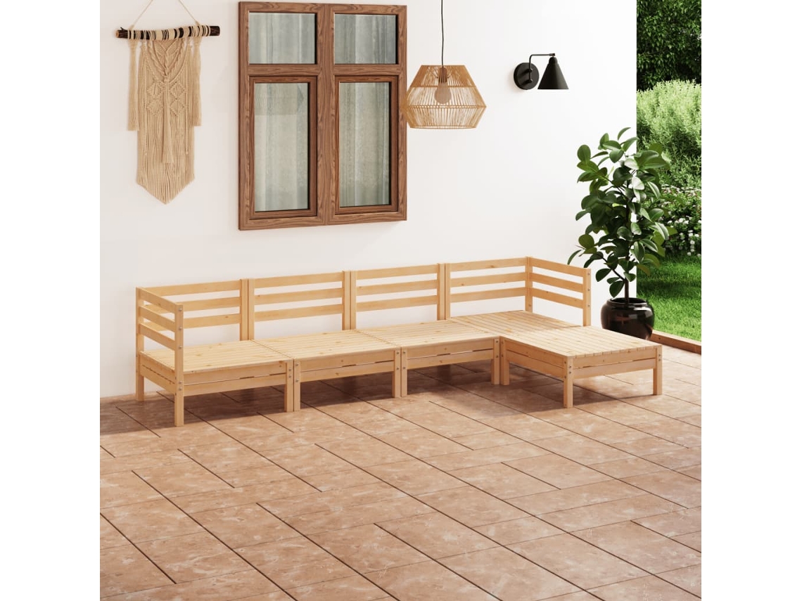 Vidaxl 5 Pcs Conjunto Lounge De Jardim Pinho Maciço